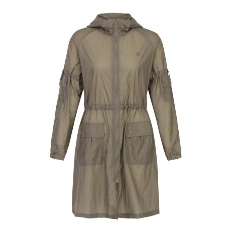 여성 스트링 후드 시어 롱 점퍼