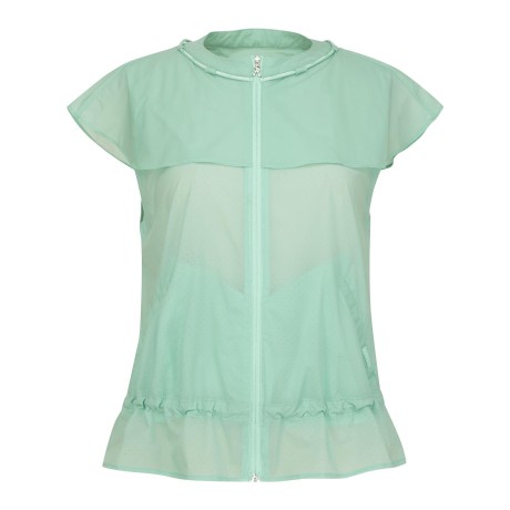 여성 프릴 레이어 스트링 타공 집업 베스트