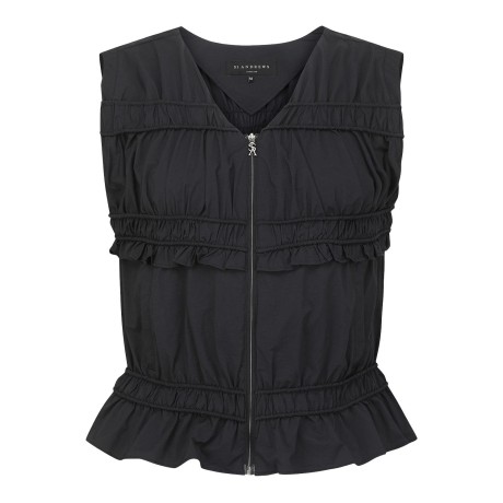 여성 밴딩 라인 프릴 브이넥 집업 베스트