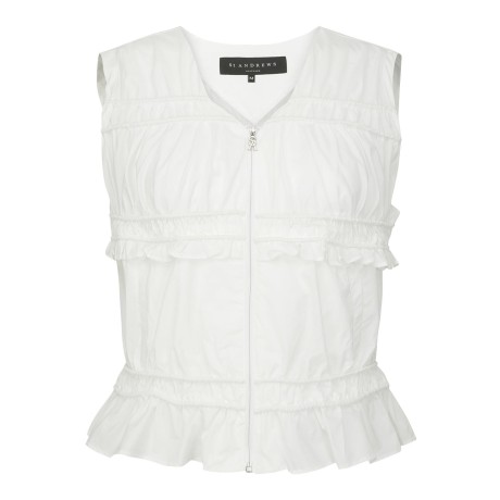 여성 밴딩 라인 프릴 브이넥 집업 베스트