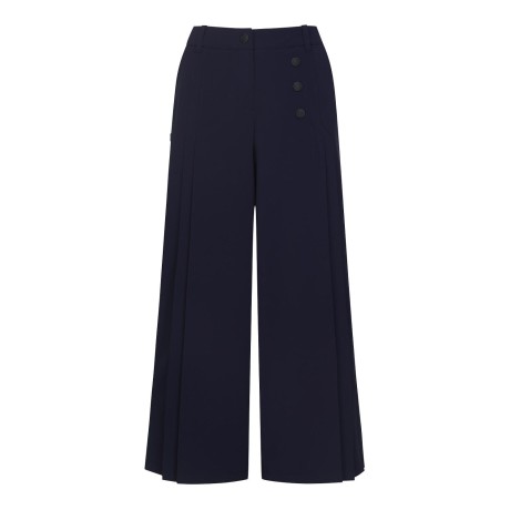 여성 버튼 플리츠 와이드 팬츠