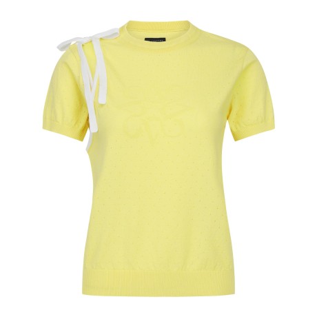 여성 배색 스트랩 타공 반팔 니트