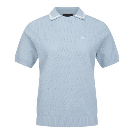 여성 우븐 믹스 웨이브 라인 칼라 니트