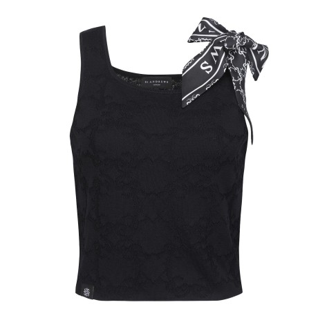 여성 로고 스트랩 패턴 니트 베스트