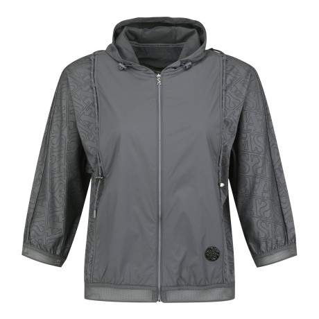 여성 우븐 믹스 로고 패턴 후드 탑