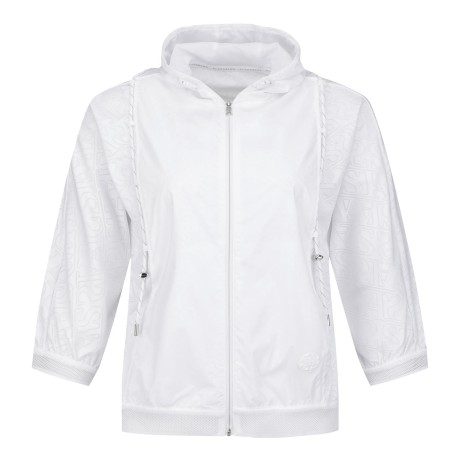 여성 우븐 믹스 로고 패턴 후드 탑