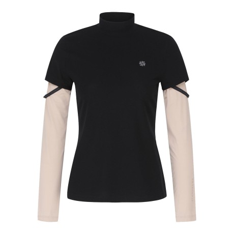 여성 별 심볼 슬리브 레이어 모크넥 티셔츠