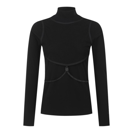 여성 메쉬 레이어 로고 스트랩 티셔츠