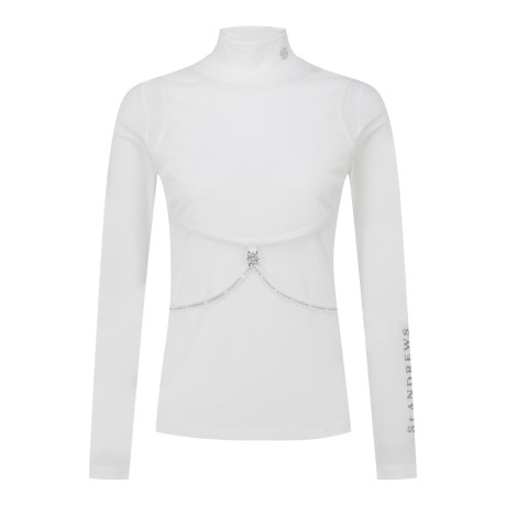 여성 메쉬 레이어 로고 스트랩 티셔츠