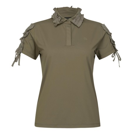 여성 스트링 프릴 별 심볼 칼라 반팔 티셔츠