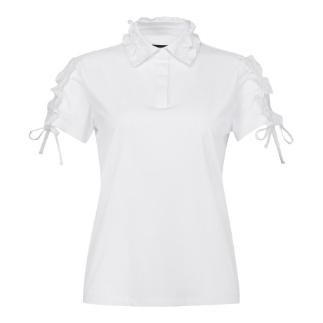 여성 스트링 프릴 별 심볼 칼라 반팔 티셔츠