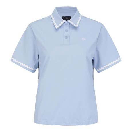 여성 배색 웨이브 칼라 반팔 티셔츠