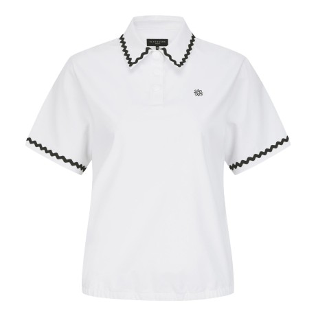 여성 배색 웨이브 칼라 반팔 티셔츠