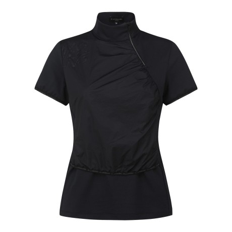 여성 우븐 레이어 사선 집업 반팔 티셔츠