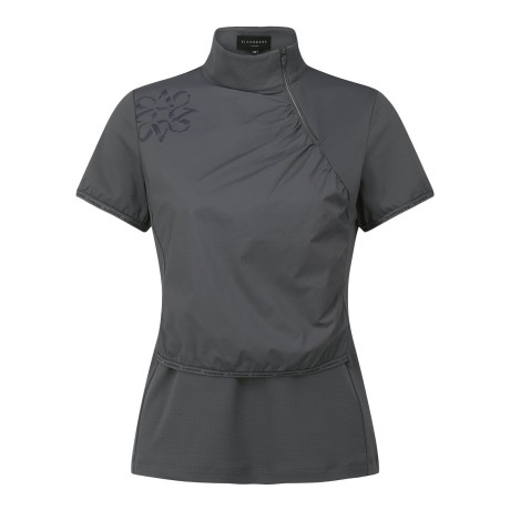 여성 우븐 레이어 사선 집업 반팔 티셔츠