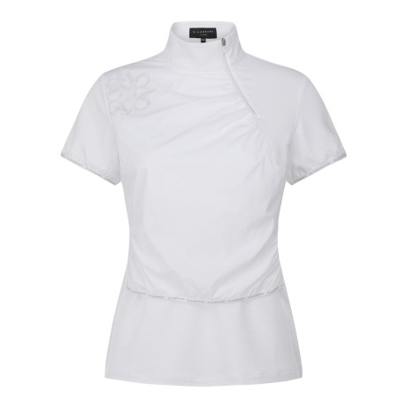 여성 우븐 레이어 사선 집업 반팔 티셔츠