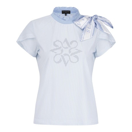 여성 심볼 스트라이프 트윌리 반팔 티셔츠