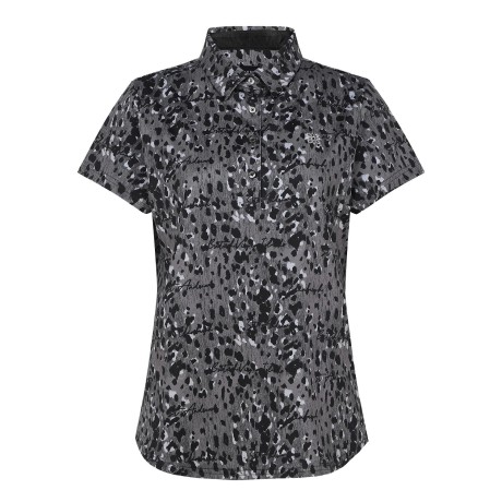 여성 레터링 레오파드 칼라 반팔 티셔츠