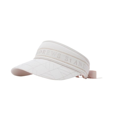 여성 체크 스티치 리본 탈착 썬바이저