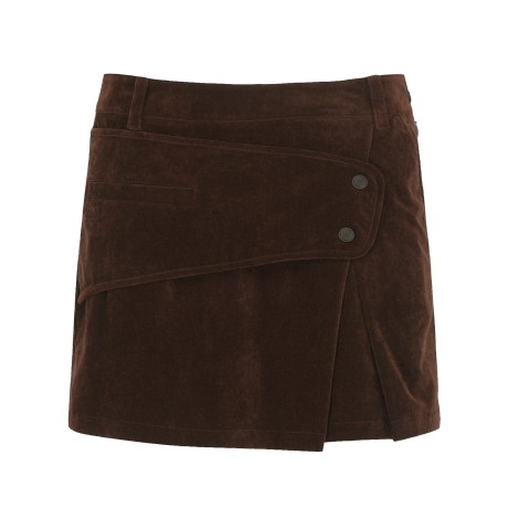 여성 버튼 패널 벨벳 큐롯 스커트