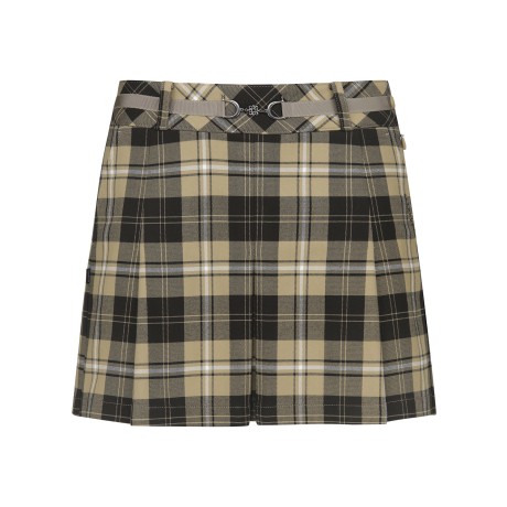 여성 벨트 장식 체크 플리츠 큐롯 스커트