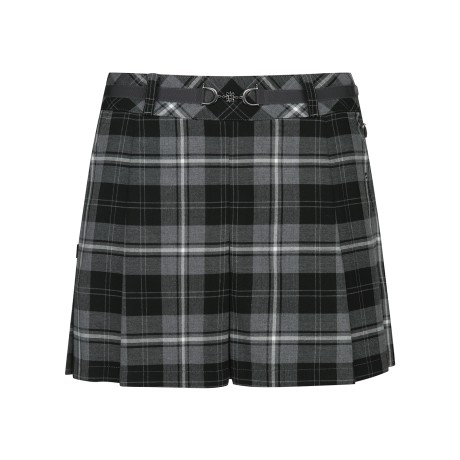 여성 벨트 장식 체크 플리츠 큐롯 스커트