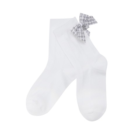 여성 트위드 리본 포인트 중목 양말