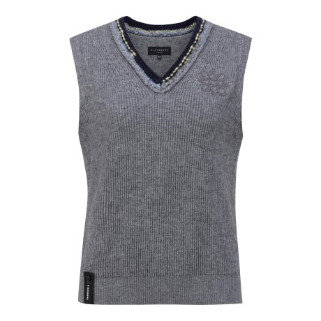 여성 배색 라인 별 심볼 캐시미어 니트 베스트