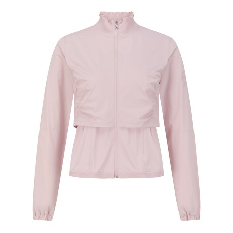 여성 이중 레이어 셔링 집업 탑