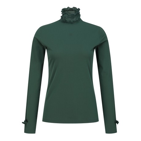 여성 프릴 하이넥 리본 커프스 긴팔 티셔츠