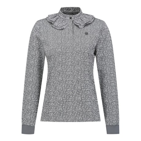 여성 패턴 더블 프릴 칼라 티셔츠