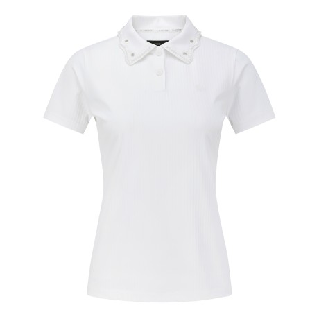 여성 별 심볼 아일렛 칼라 반팔 티셔츠