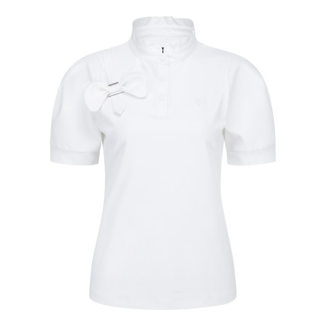 여성 리본 버클 패턴 반팔 탑