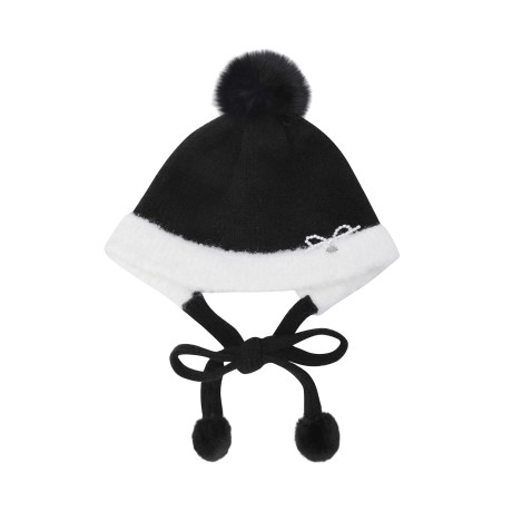 여성 리본 폼폼이 스트랩 비니