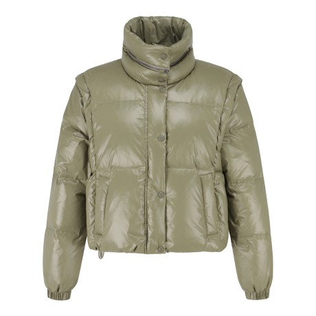 여성 탈착 슬리브 글로시 구스 다운 점퍼