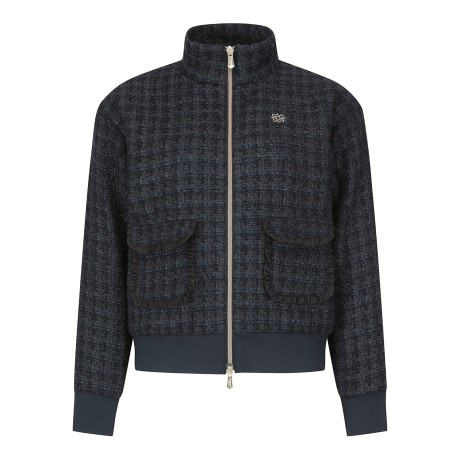 여성 프릴 포켓 글리터 트위드 점퍼