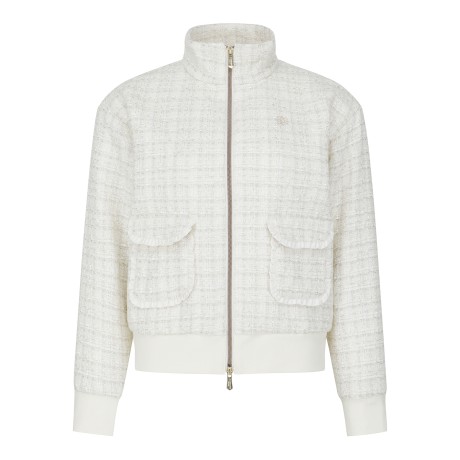 여성 프릴 포켓 글리터 트위드 점퍼