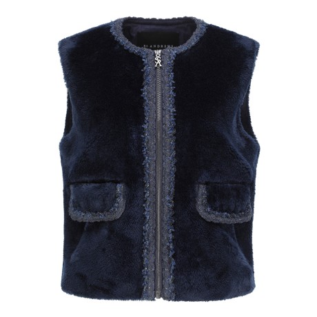 여성 브레이드 퍼 집업 베스트