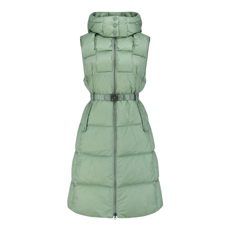 여성 후드 탈착 벨티드 롱 구스다운 점퍼