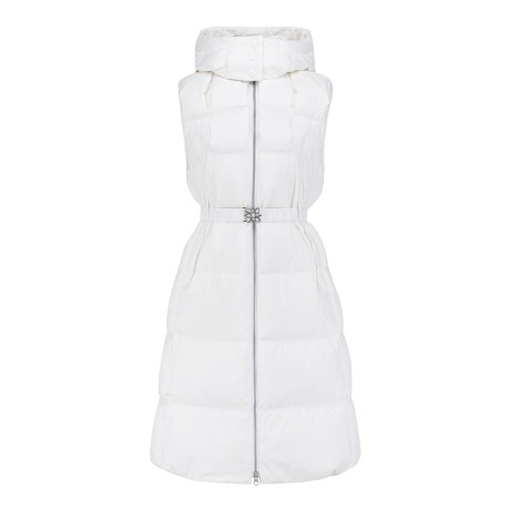 여성 후드 탈착 벨티드 롱 구스다운 점퍼