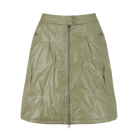 여성 앞 지퍼 유광 밴딩 미디 패딩 스커트