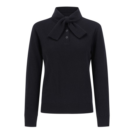 여성 울 캐시 리본 타이 방풍 니트