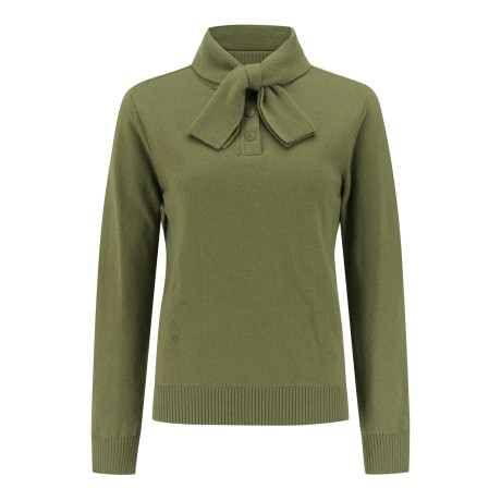 여성 울 캐시 리본 타이 방풍 니트