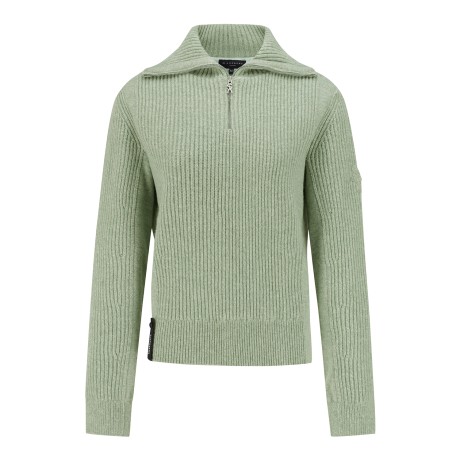 여성 믹스 조직 하프 집업 방풍 니트