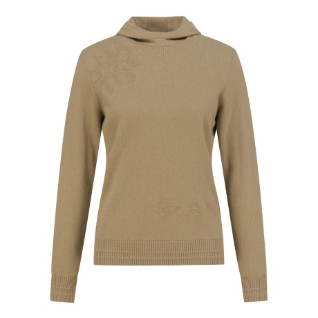 여성 엠보 심볼 캐시미어 믹스 방풍 후드 니트