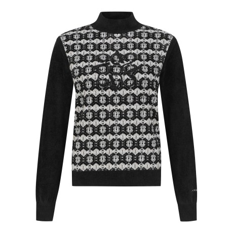 여성 비즈 와펜 자카드 방풍 니트