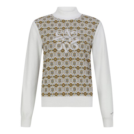 여성 비즈 와펜 자카드 방풍 니트