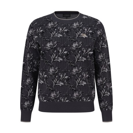 여성 플로럴 자카드 라운드 긴팔 니트