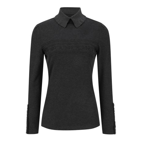 여성 패턴 라인 립 카라 긴팔티셔츠