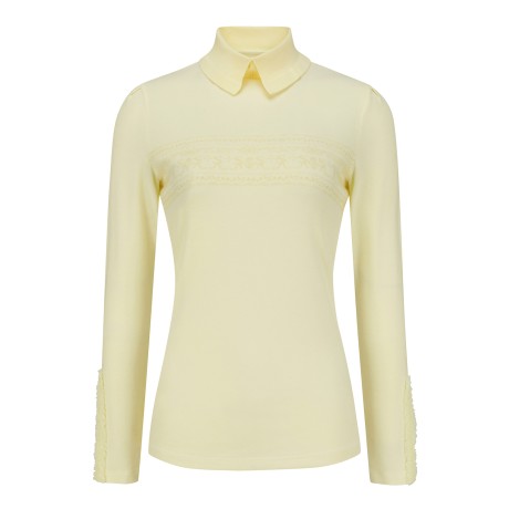 여성 패턴 라인 립 카라 긴팔티셔츠